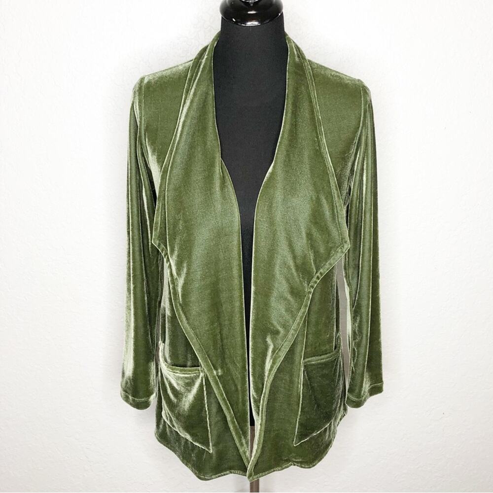 Soft Surroundings moss green velvet velour open front jacket size Petite XS XSP